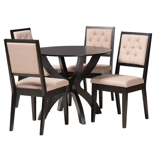 Baxton Studio - Noe Dining Set in Beige/Dark Brown - Noe-Sand/Dark Brown-5PC Dining Set view 1
