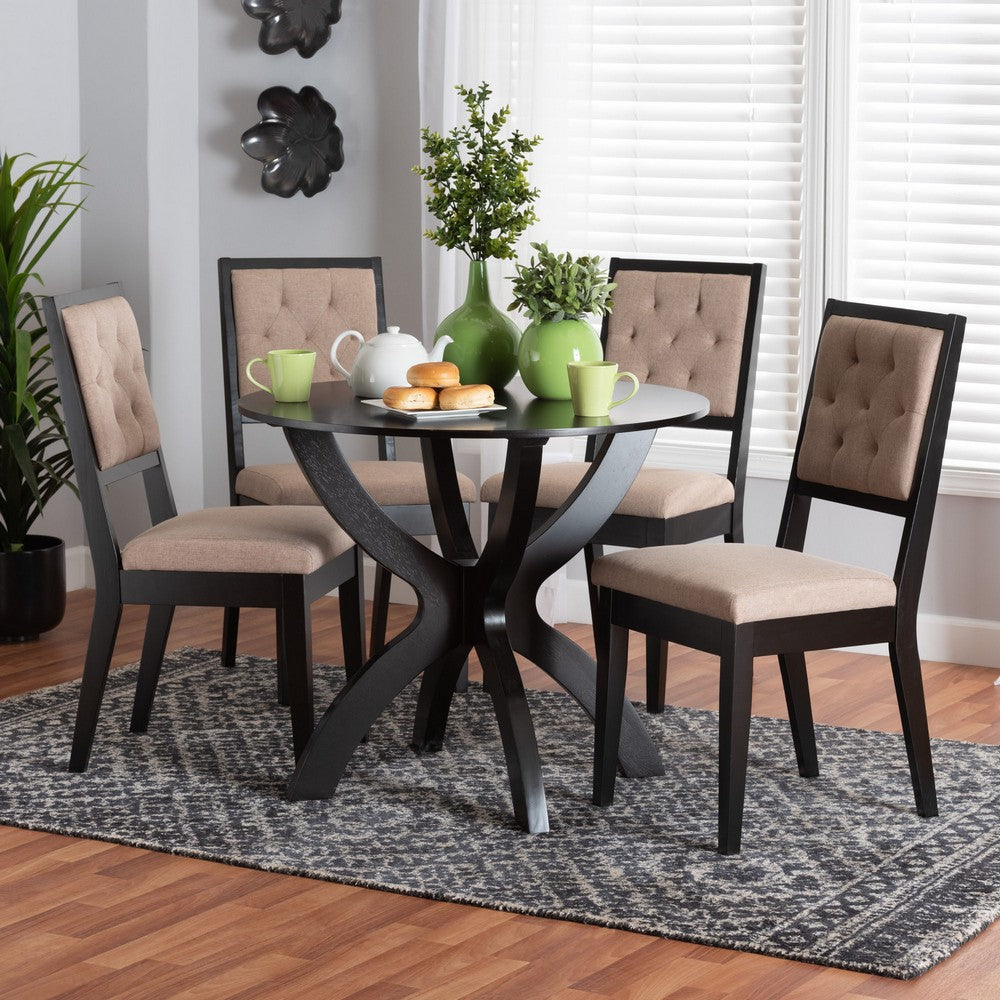 Baxton Studio - Noe Dining Set in Beige/Dark Brown - Noe-Sand/Dark Brown-5PC Dining Set view 8