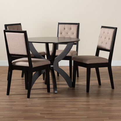 Baxton Studio - Noe Dining Set in Beige/Dark Brown - Noe-Sand/Dark Brown-5PC Dining Set view 9