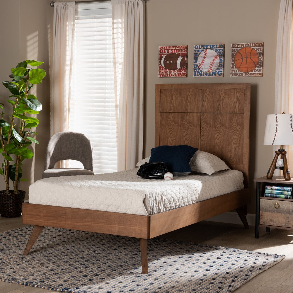 Baxton Studio - Noela Twin Size Bed in Walnut Brown - Noela-Ash Walnut-Twin view 6