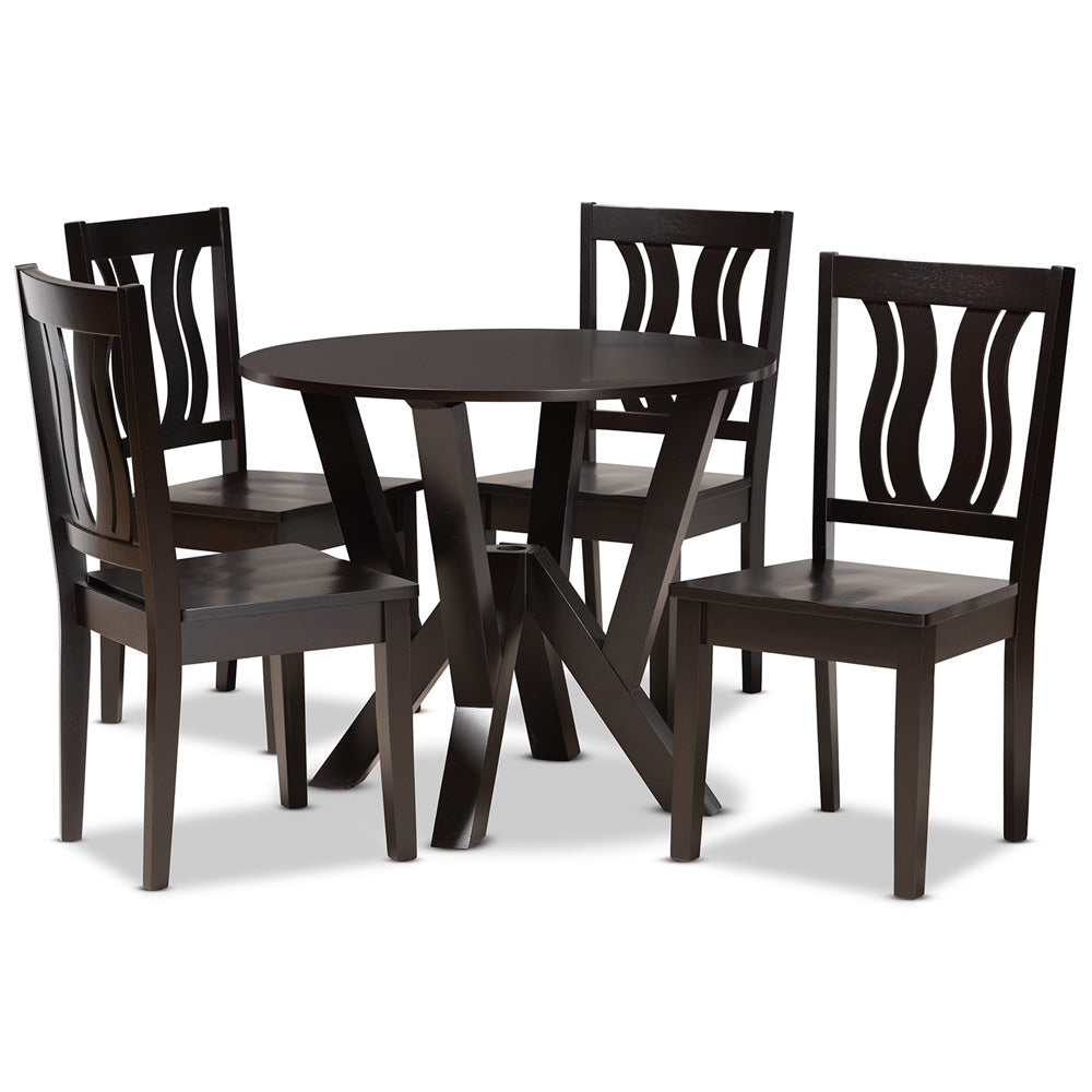 Baxton Studio - Noelia Dining Set in Dark Brown - Noelia-Dark Brown-5PC Dining Set view 1