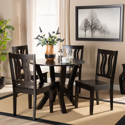 Baxton Studio - Noelia Dining Set in Dark Brown - Noelia-Dark Brown-5PC Dining Set view 7