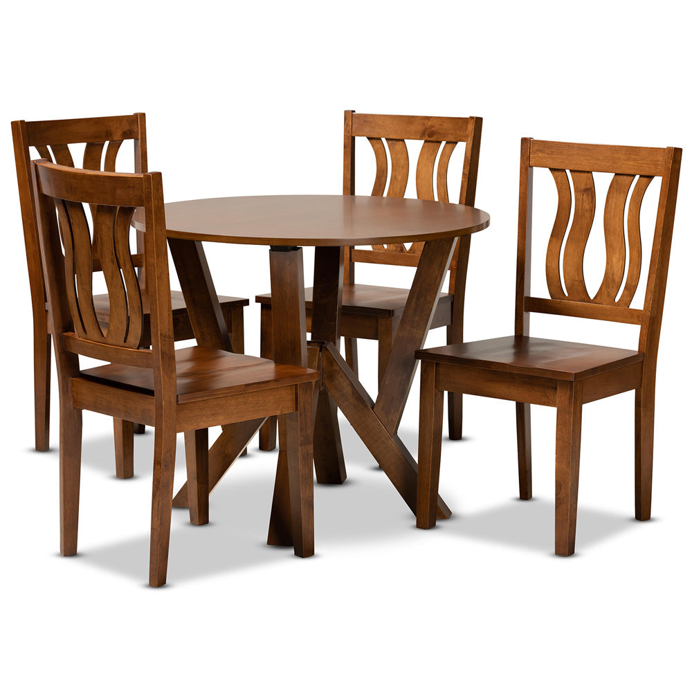 Baxton Studio - Noelia Dining Set in Walnut Brown - Noelia-Walnut-5PC Dining Set view 1