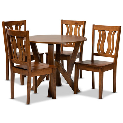 Baxton Studio - Noelia Dining Set in Walnut Brown - Noelia-Walnut-5PC Dining Set view 1