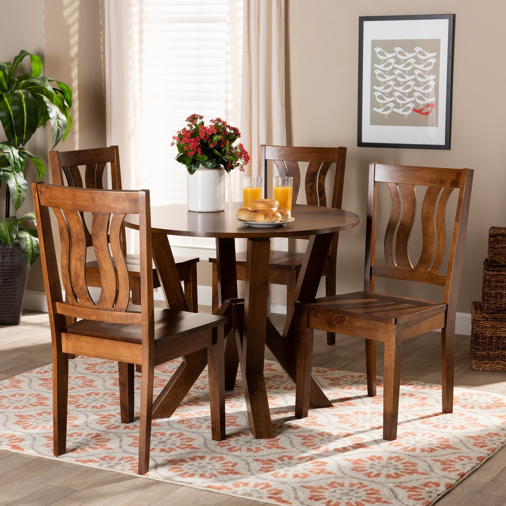 Baxton Studio - Noelia Dining Set in Walnut Brown - Noelia-Walnut-5PC Dining Set view 7