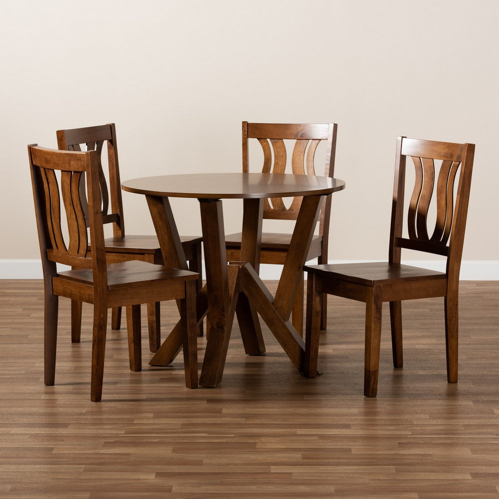 Baxton Studio - Noelia Dining Set in Walnut Brown - Noelia-Walnut-5PC Dining Set view 8