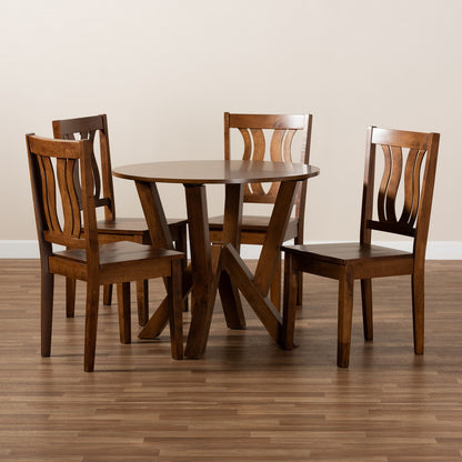Baxton Studio - Noelia Dining Set in Walnut Brown - Noelia-Walnut-5PC Dining Set view 8