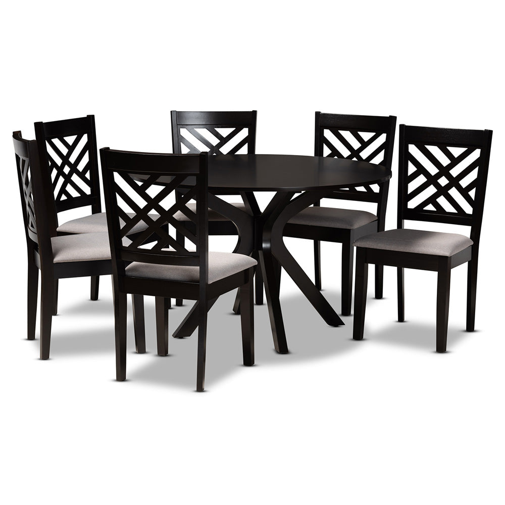 Baxton Studio - Norah Dining Set in Grey/dark brown - Norah-Grey/Dark Brown-7PC Dining Set view 1