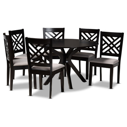 Baxton Studio - Norah Dining Set in Grey/dark brown - Norah-Grey/Dark Brown-7PC Dining Set view 1