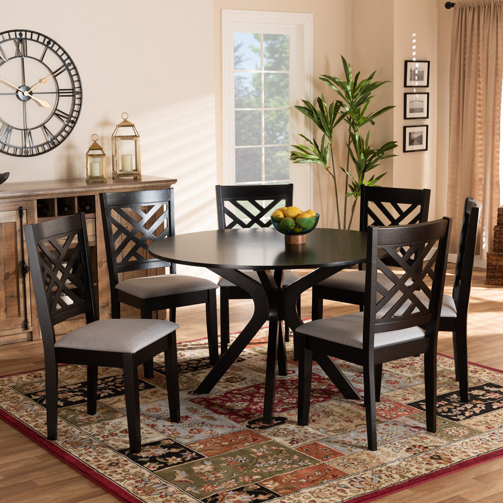 Baxton Studio - Norah Dining Set in Grey/dark brown - Norah-Grey/Dark Brown-7PC Dining Set view 6