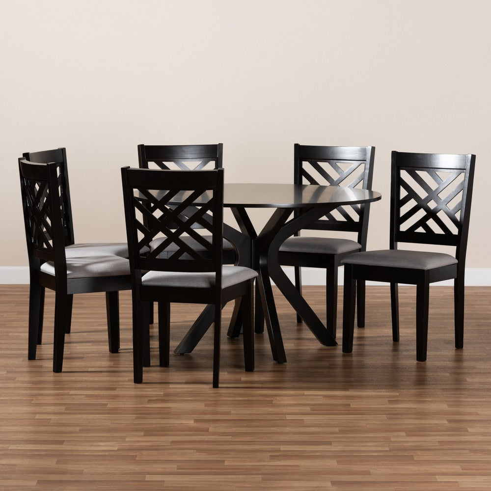 Baxton Studio - Norah Dining Set in Grey/dark brown - Norah-Grey/Dark Brown-7PC Dining Set view 7