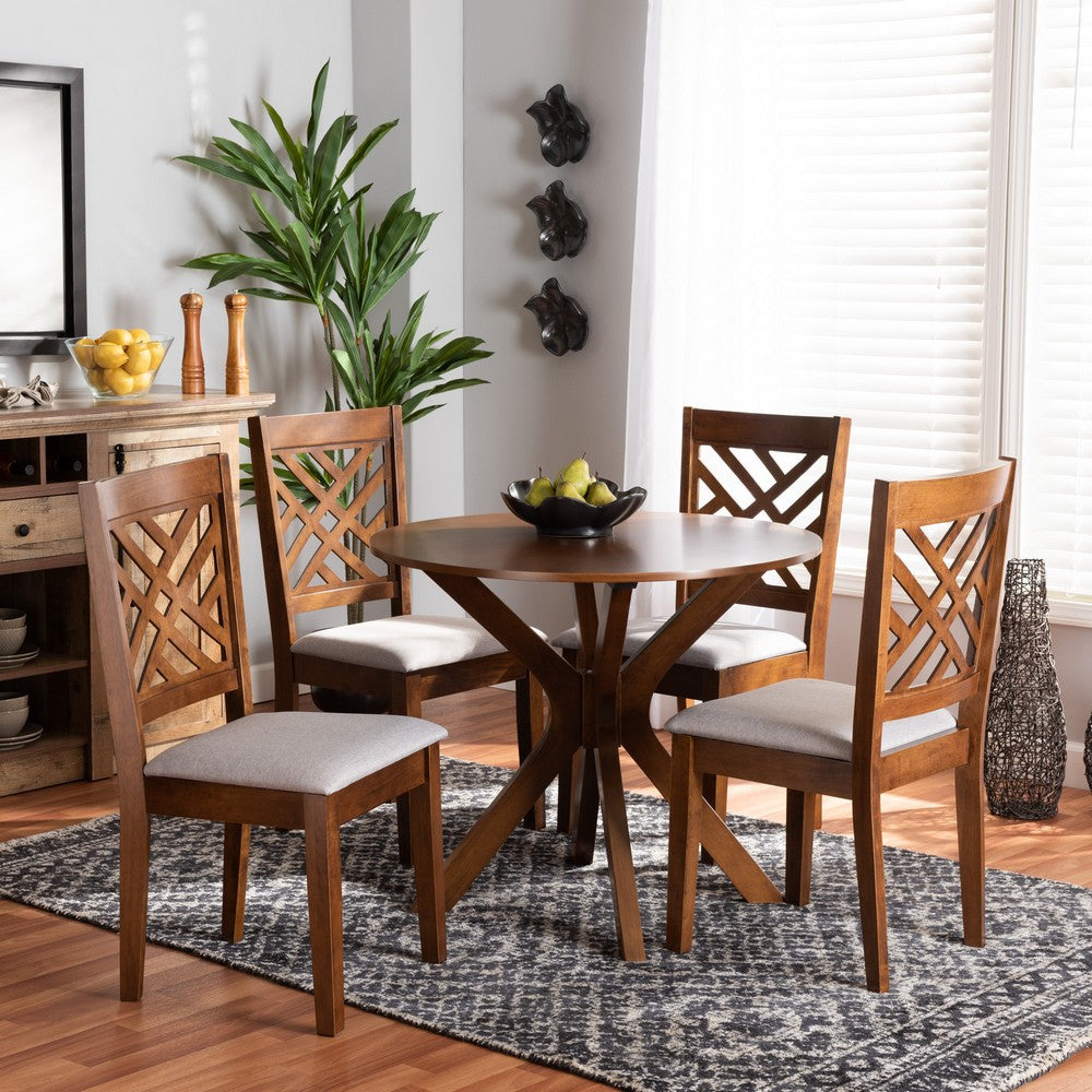 Baxton Studio - Norah Dining Set in Grey/walnut brown - Norah-Grey/Walnut-5PC Dining Set view 7