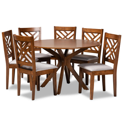 Baxton Studio - Norah Dining Set in Grey/Walnut Brown - Norah-Grey/Walnut-7PC Dining Set view 1