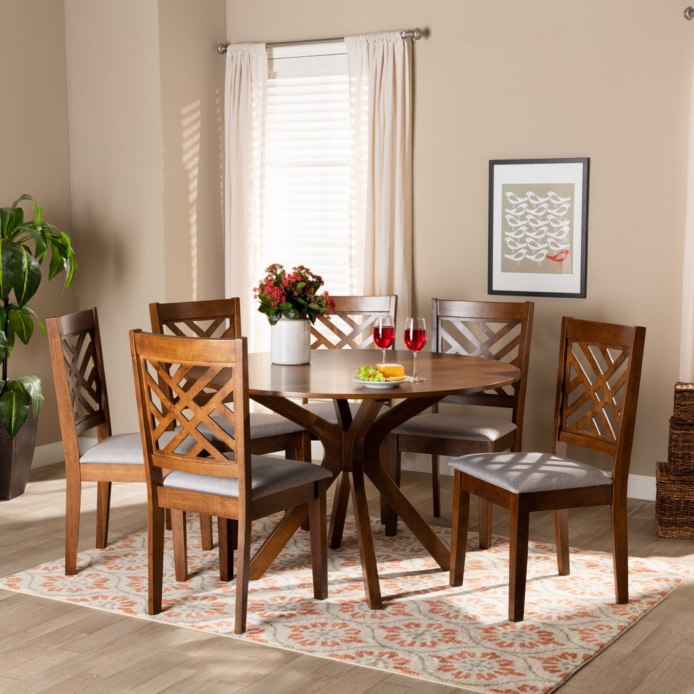Baxton Studio - Norah Dining Set in Grey/Walnut Brown - Norah-Grey/Walnut-7PC Dining Set view 7