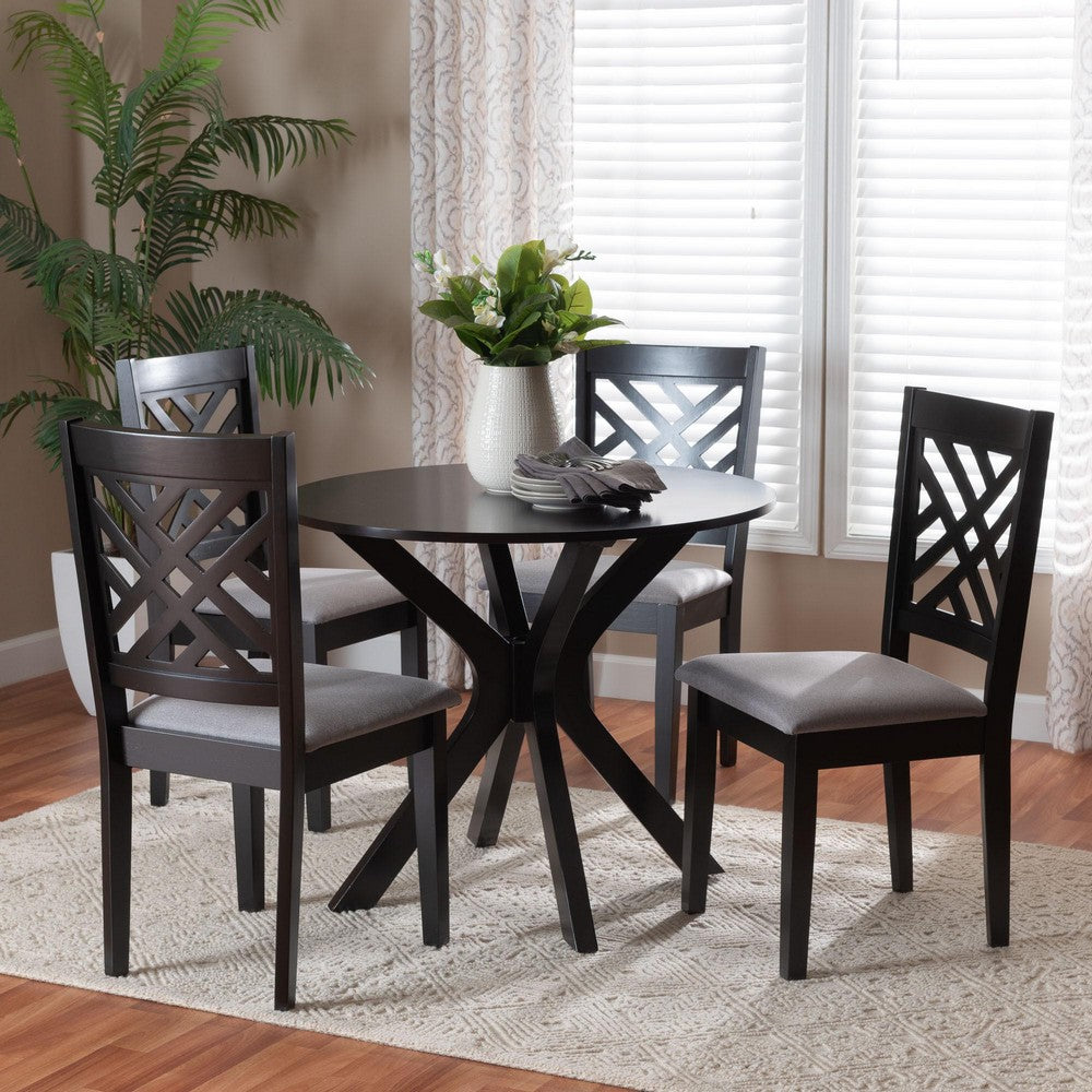 Baxton Studio - Norah Dining Set in Light Grey/Dark Brown - Norah-Grey/Dark Brown-5PC Dining Set view 8
