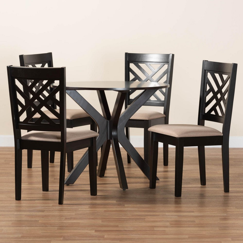 Baxton Studio - Norah Dining Set in Sand/Dark Brown - Norah-Sand/Dark Brown-5PC Dining Set view 9
