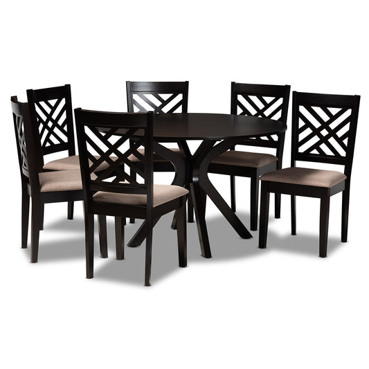 Baxton Studio - Norah Dining Set in Sand/dark brown - Norah-Sand/Dark Brown-7PC Dining Set view 1