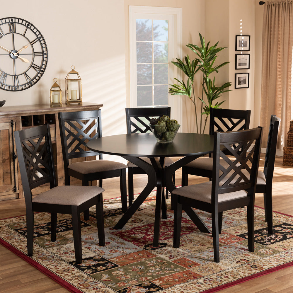 Baxton Studio - Norah Dining Set in Sand/dark brown - Norah-Sand/Dark Brown-7PC Dining Set view 6