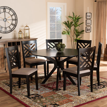 Baxton Studio - Norah Dining Set in Sand/dark brown - Norah-Sand/Dark Brown-7PC Dining Set view 6