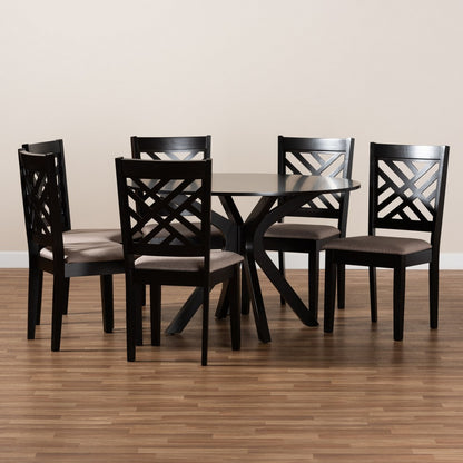 Baxton Studio - Norah Dining Set in Sand/dark brown - Norah-Sand/Dark Brown-7PC Dining Set view 7