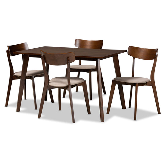 Baxton Studio - Nori Dining Set in Light Beige/Walnut - Iora/Fiesta-Latte/Walnut-5PC Dining Set view 1