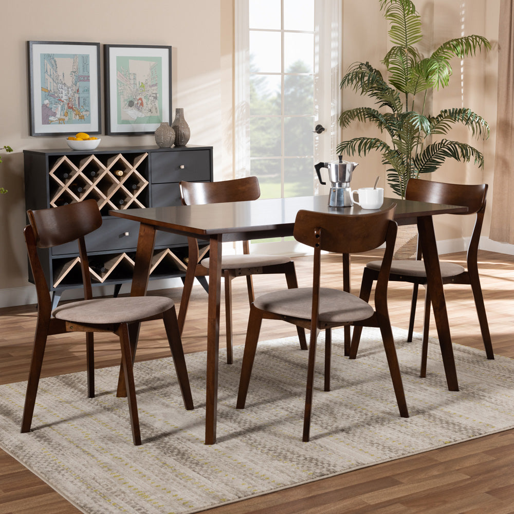 Baxton Studio - Nori Dining Set in Light Beige/Walnut - Iora/Fiesta-Latte/Walnut-5PC Dining Set view 6