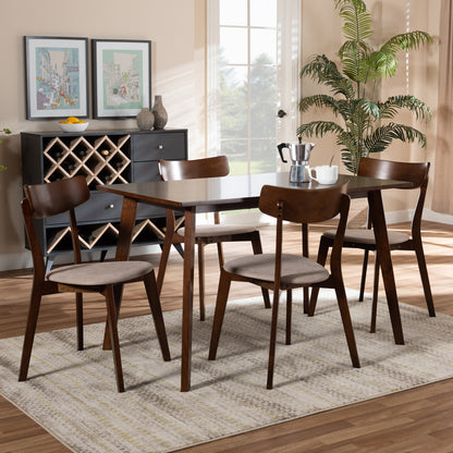 Baxton Studio - Nori Dining Set in Light Beige/Walnut - Iora/Fiesta-Latte/Walnut-5PC Dining Set view 6