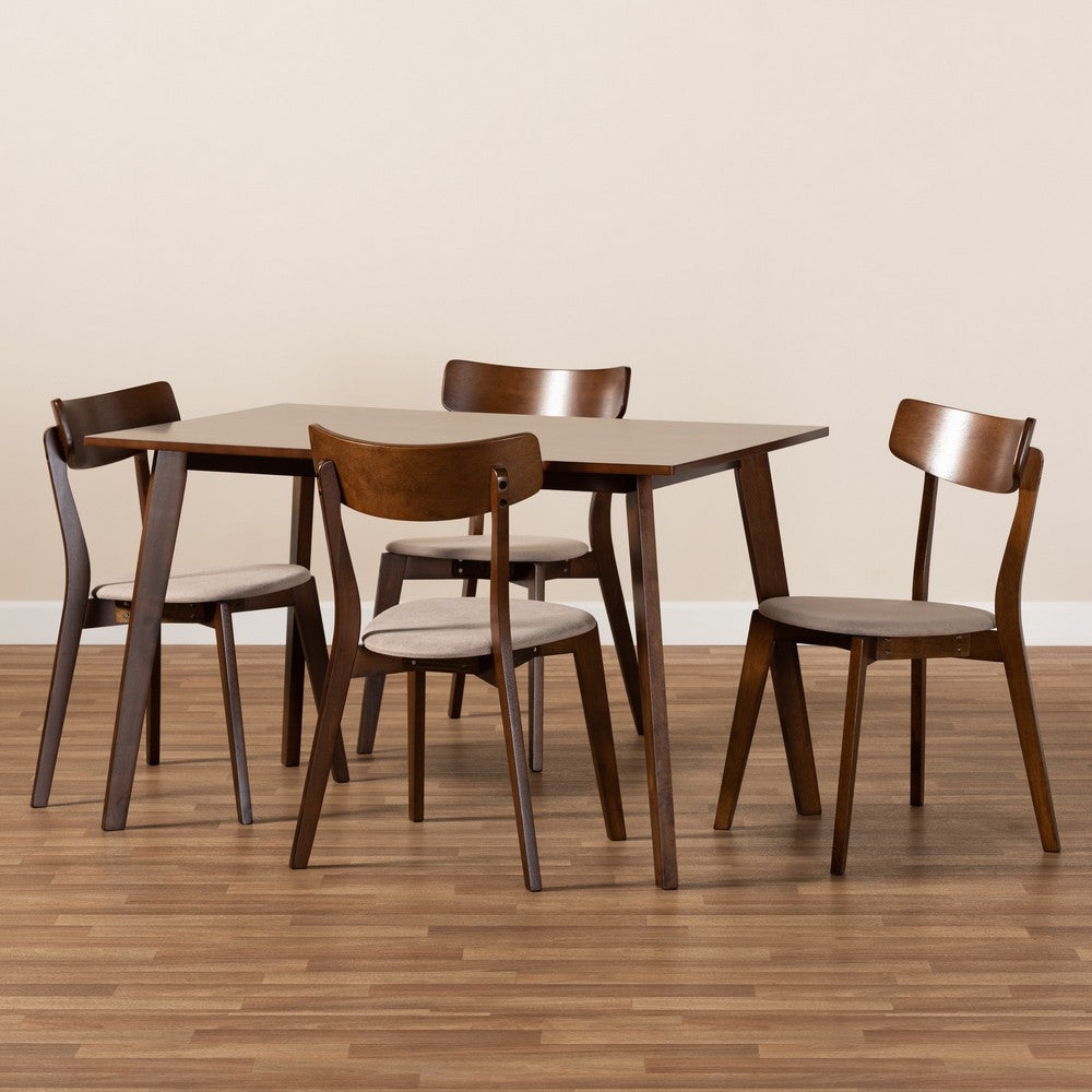 Baxton Studio - Nori Dining Set in Light Beige/Walnut - Iora/Fiesta-Latte/Walnut-5PC Dining Set view 7
