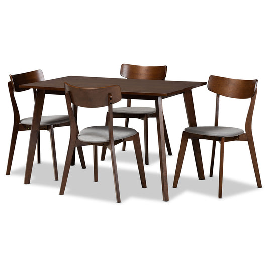 Baxton Studio - Nori Dining Set in Light Grey/Walnut - Iora/Fiesta-Smoke/Walnut-5PC Dining Set view 1