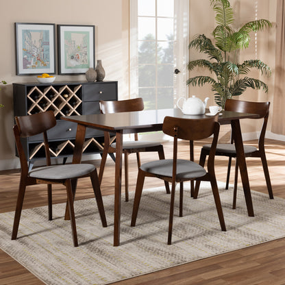 Baxton Studio - Nori Dining Set in Light Grey/Walnut - Iora/Fiesta-Smoke/Walnut-5PC Dining Set view 6