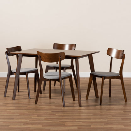 Baxton Studio - Nori Dining Set in Light Grey/Walnut - Iora/Fiesta-Smoke/Walnut-5PC Dining Set view 7