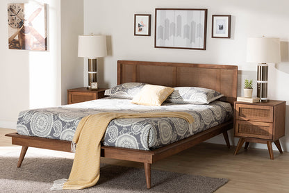 Baxton Studio - Nura Full Bedroom Set in Walnut Brown/Brown - Nura-Ash Walnut Rattan-Full 3PC Bedroom Set view 10