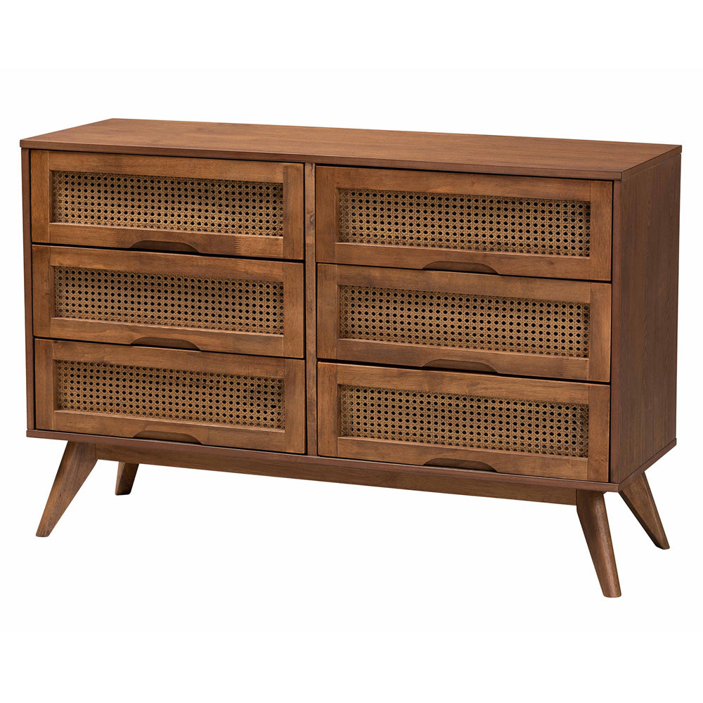 Baxton Studio - Nura Full Bedroom Set in Walnut Brown/Brown - Nura-Ash Walnut Rattan-Full 4PC Bedroom Set view 6