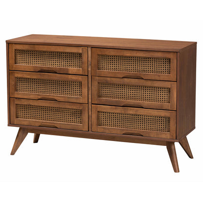 Baxton Studio - Nura Full Bedroom Set in Walnut Brown/Brown - Nura-Ash Walnut Rattan-Full 4PC Bedroom Set view 6