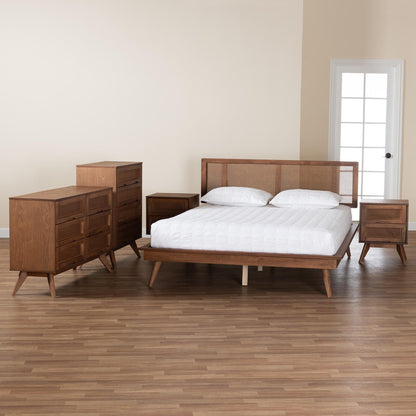 Baxton Studio - Nura Full Bedroom Set in Walnut Brown/Brown - Nura-Ash Walnut Rattan-Full 5PC Bedroom Set view 11