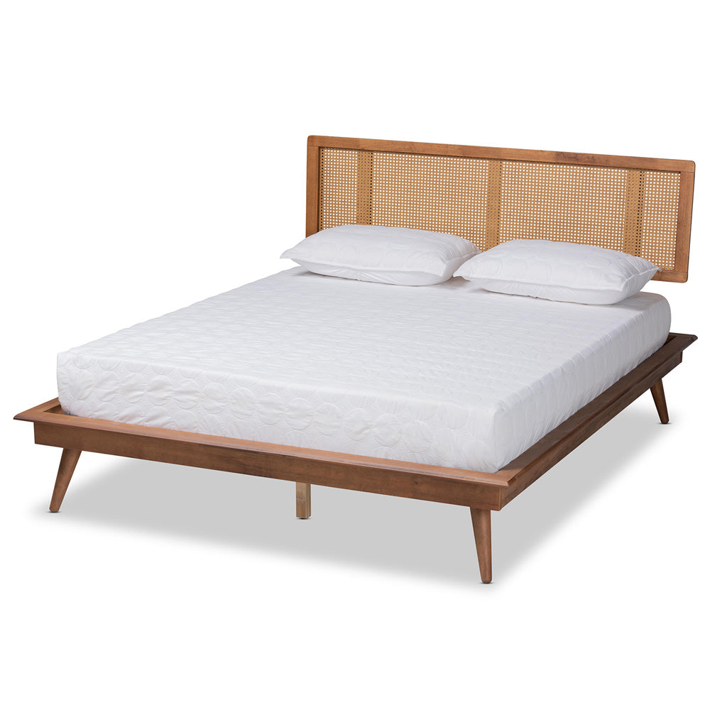 Baxton Studio - Nura Full Size Bed in Walnut Brown - Nura-Ash Walnut Rattan-Full view 1