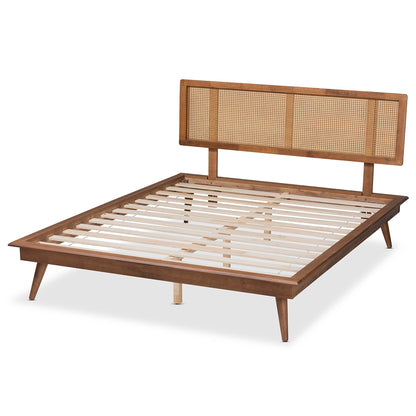 Baxton Studio - Nura Full Size Bed in Walnut Brown - Nura-Ash Walnut Rattan-Full view 3