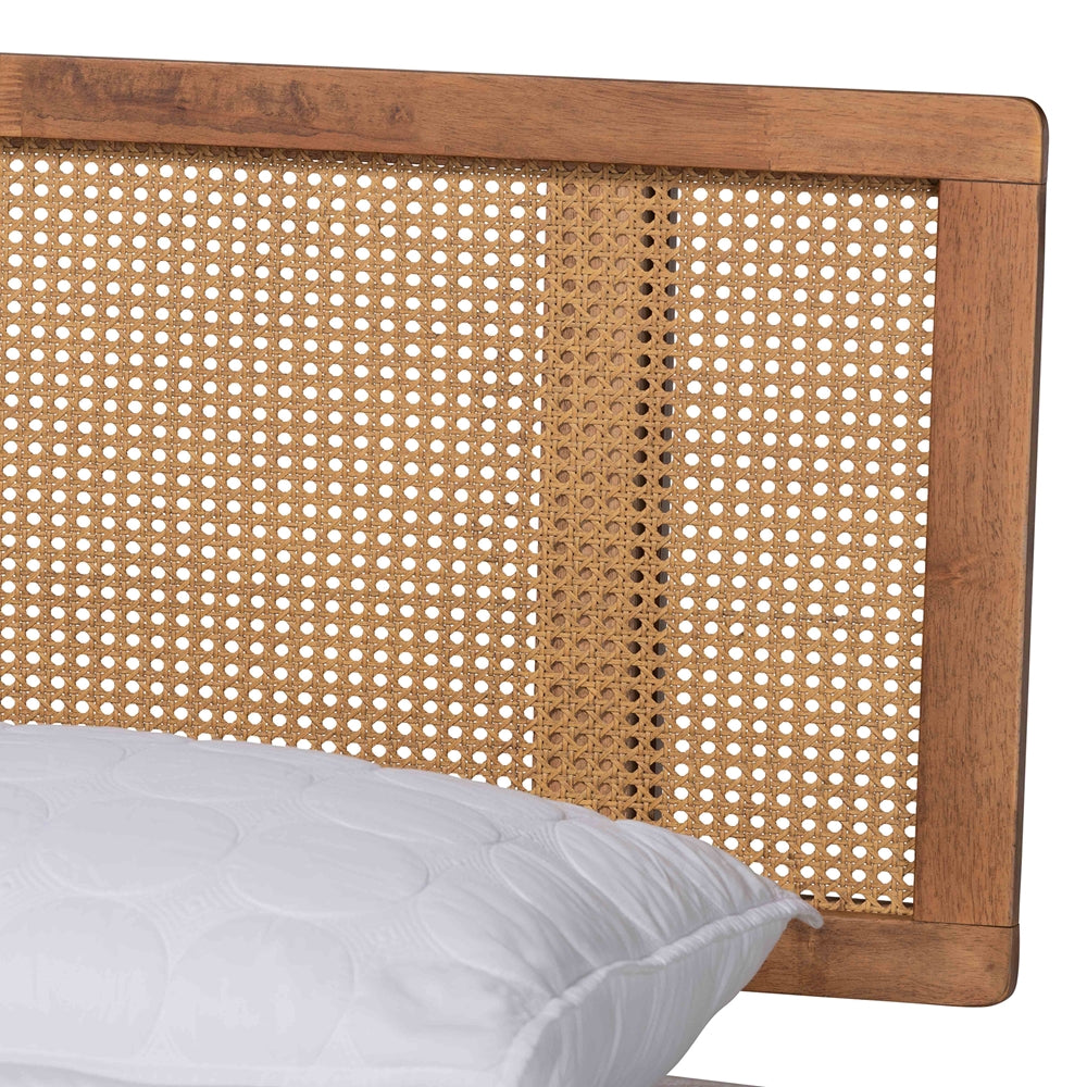 Baxton Studio - Nura Full Size Bed in Walnut Brown - Nura-Ash Walnut Rattan-Full view 4
