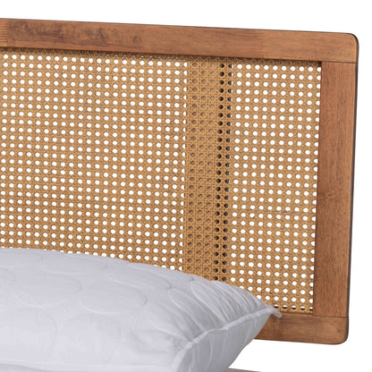 Baxton Studio - Nura Full Size Bed in Walnut Brown - Nura-Ash Walnut Rattan-Full view 4