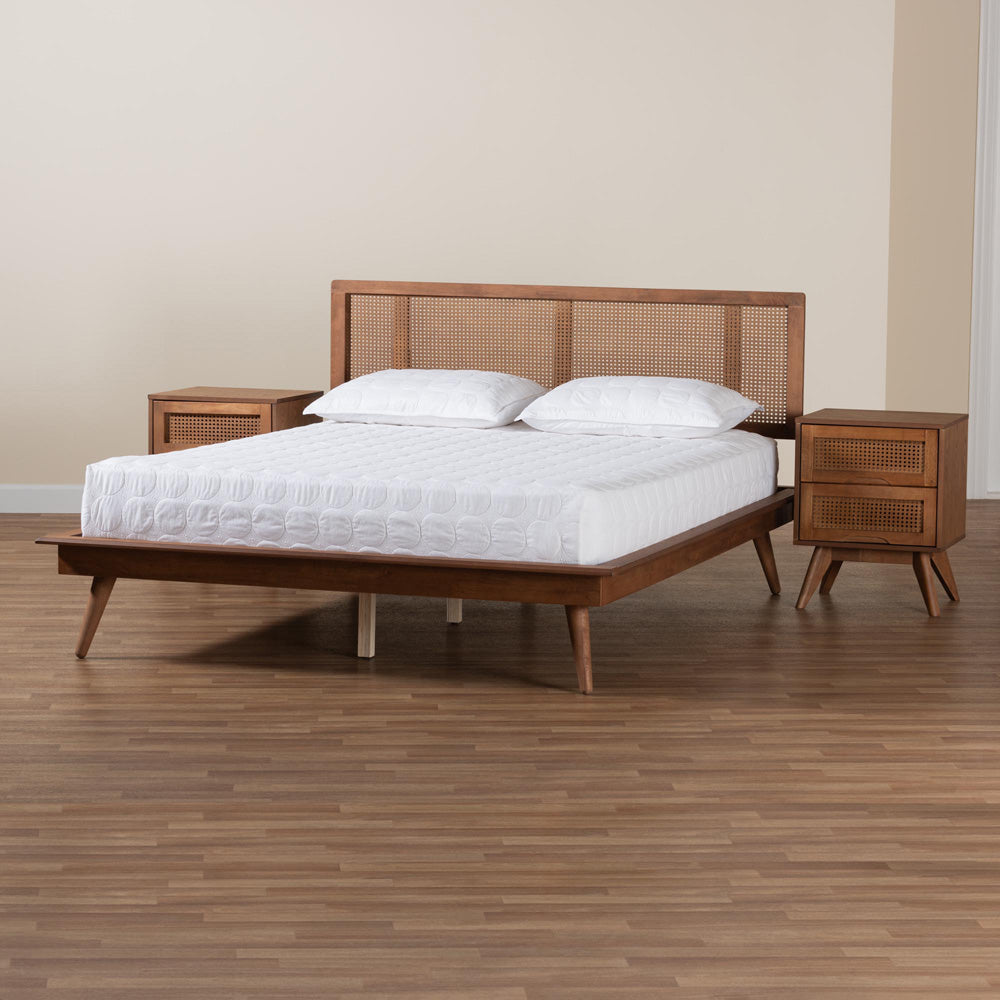 Baxton Studio - Nura King Bedroom Set in Walnut Brown/Brown - Nura-Ash Walnut Rattan-King 3PC Bedroom Set view 10