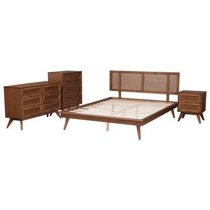 Baxton Studio - Nura King Bedroom Set in Walnut Brown/Brown - Nura-Ash Walnut Rattan-King 4PC Bedroom Set view 2