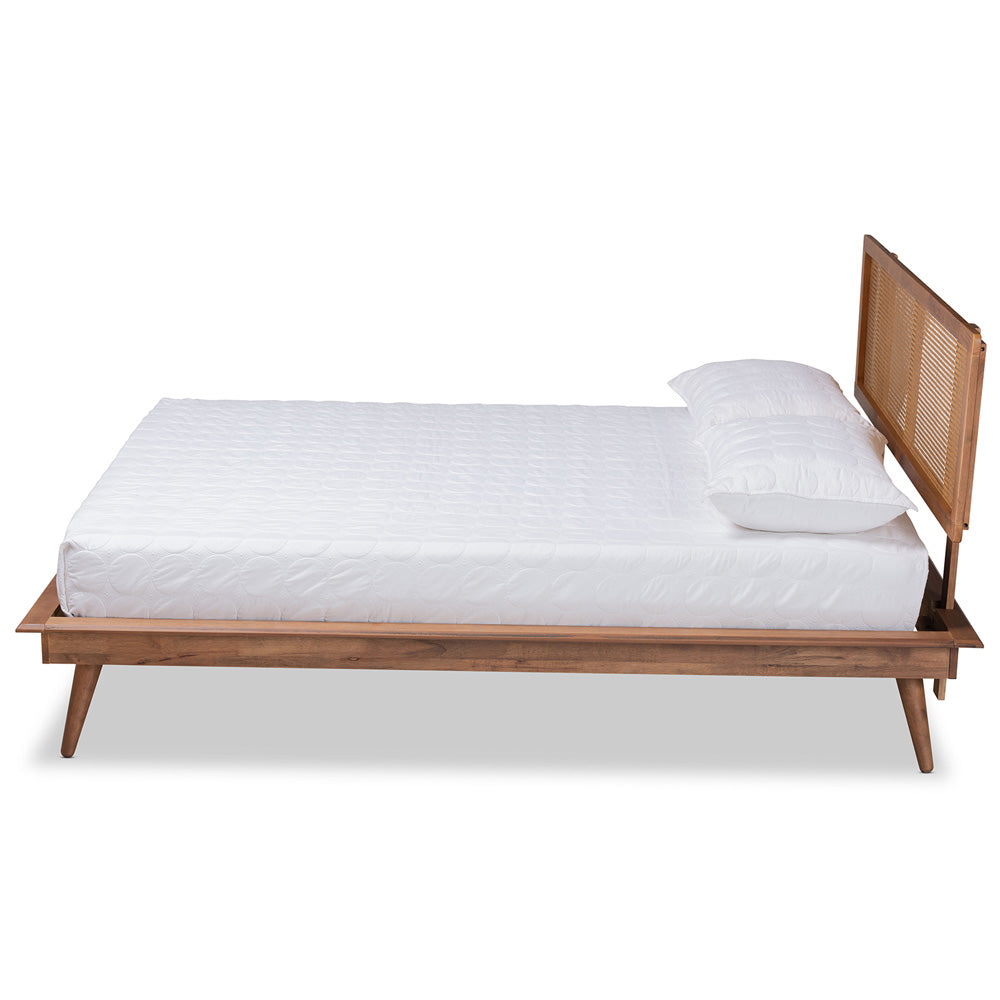 Baxton Studio - Nura King Size Bed in Walnut Brown - Nura-Ash Walnut Rattan-King view 2