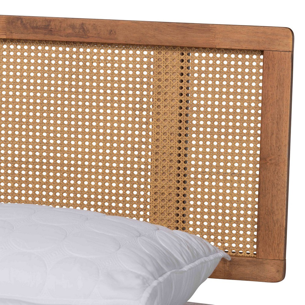 Baxton Studio - Nura King Size Bed in Walnut Brown - Nura-Ash Walnut Rattan-King view 4