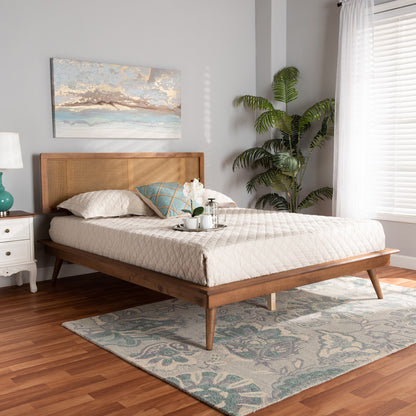Baxton Studio - Nura King Size Bed in Walnut Brown - Nura-Ash Walnut Rattan-King view 6