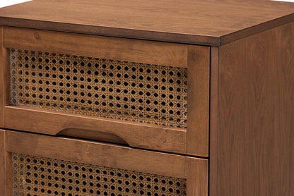 Baxton Studio - Nura Queen Bedroom Set in Walnut Brown/Brown - Nura-Ash Walnut Rattan-Queen 3PC Bedroom Set view 5