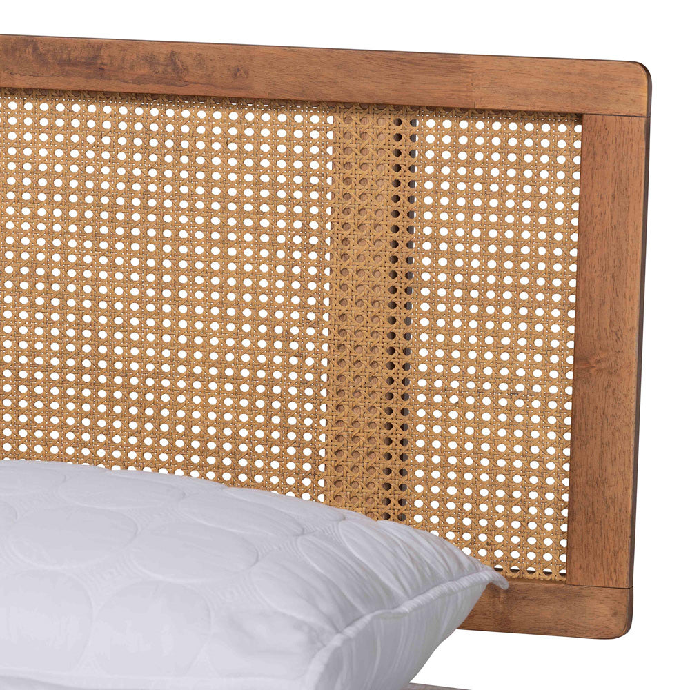 Baxton Studio - Nura Queen Bedroom Set in Walnut Brown/Brown - Nura-Ash Walnut Rattan-Queen 3PC Bedroom Set view 7