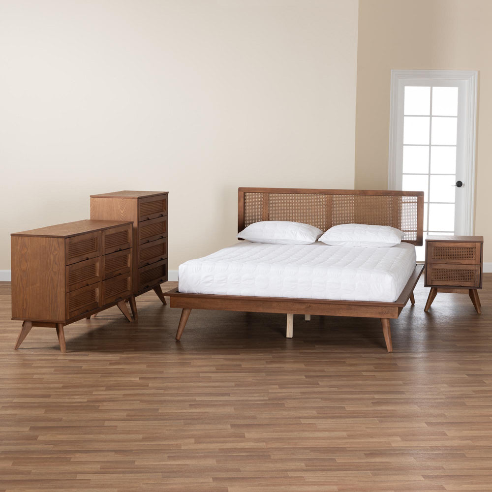 Baxton Studio - Nura Queen Bedroom Set in Walnut Brown/Brown - Nura-Ash Walnut Rattan-Queen 4PC Bedroom Set view 11