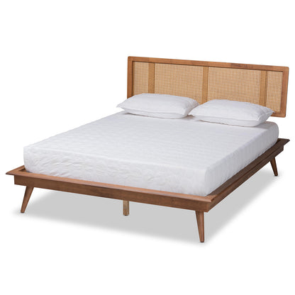 Baxton Studio - Nura Queen Size Bed in Walnut Brown - Nura-Ash Walnut Rattan-Queen view 1