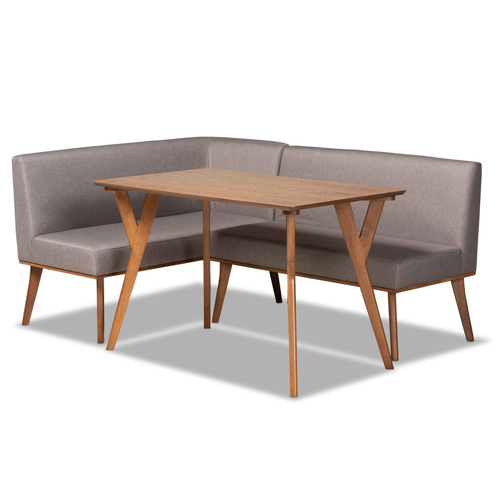 Baxton Studio - Odessa Dining Set in Grey/walnut brown - BBT8054-Grey/Walnut-3PC Dining Nook Set view 1