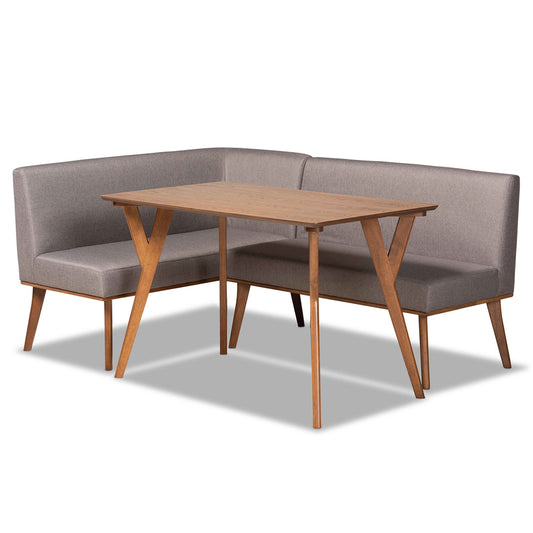 Baxton Studio - Odessa Dining Set in Grey/walnut brown - BBT8054-Grey/Walnut-3PC Dining Nook Set view 1